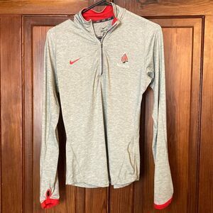 Nike Women’s Dri-Fit Heather Grey Red Ball State Quarter Zip Long Sleeve Size M